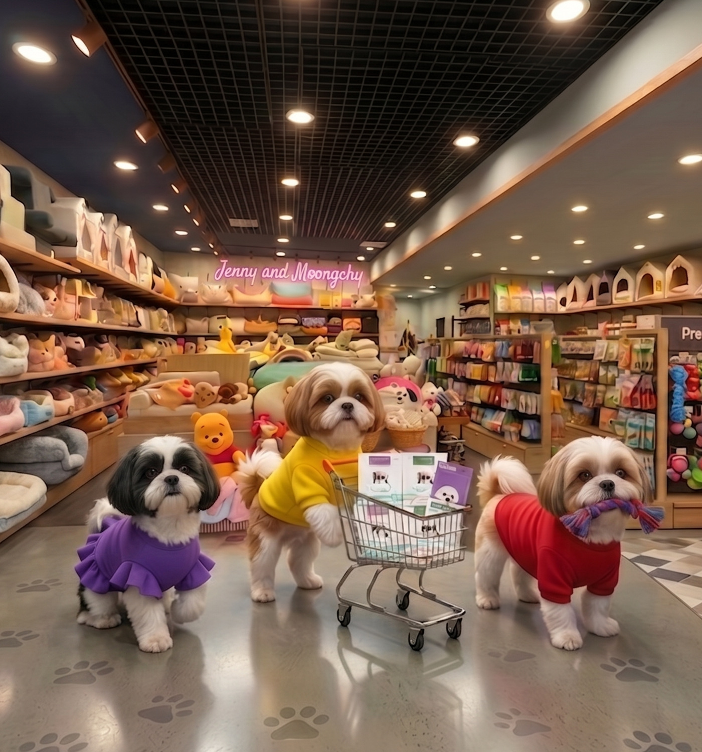 shopping_img200 Interior of Jenny and Moongchy pet boutique with organic treats and neon signs